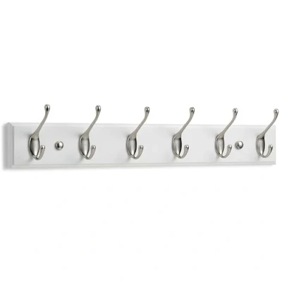 Abbildung von LARHN Garderobenhaken Weiß Garderobenleiste mit 6 Haken in Nickel Matt 59 cm Kleiderhaken Wand Wandgarderobe für Flure, Garderoben, Schlafzimmer und Badezimmer