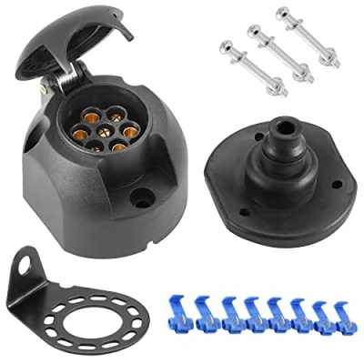 Abbildung von SPARKMOTO 12V 7 polig Anhänger Steckdose mit Kompletten Montagezubehör,inkl.Metall Montagehalterung und Wasserfester Dichtung,Wohnwagen PKW Auto Steckdose,AHK Steckdose(flache Seite)