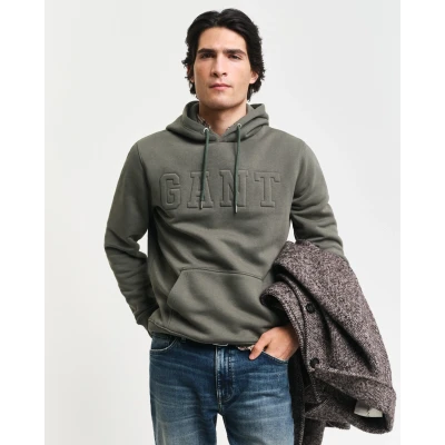 Abbildung von GANT Embossed Hoodie Kapuzenpullover, Herren, Größe: XL, Dark earthy green