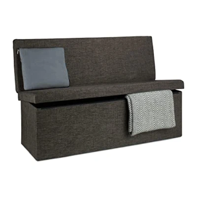 Abbildung von Relaxdays Faltbarer Sitzhocker mit Lehne XL HBT 73 x 114 38 cm stabiler Sitzcube als Fußablage Sitzbank und Sitzwürfel aus Leinen Aufbewahrungsbox Stauraum Deckel für Wohnraum, braun