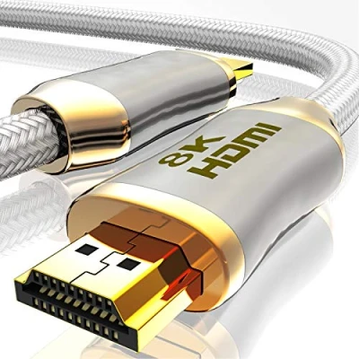 Abbildung von BHW HDMI Kabel 2.1 Glasfaser 8K 120Hz 4k 240Hz HDR10+ 3D eARC CEC HDCP 2.3 Optisches Ultra High Speed vergoldete Kontakte Glasfaserkabel mit Zinklegierung Stecker Knickschutz, Schwarz (weiß, 2M)