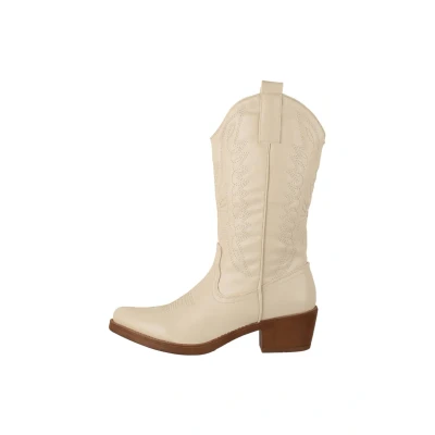 Abbildung von Elara Damen Cowboy Stiefel Biker Boots Chunkyrayan 301 A32PZ Beige PU 39