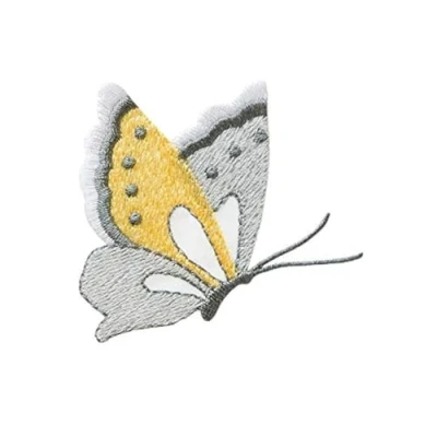 Abbildung von Monoquick Bügelbild Aufnäher Patch Applikation zum Aufbügeln Schmetterling Silber Gold 6,0 cm