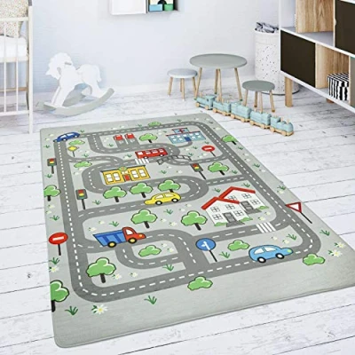 Abbildung von Paco Home Kinderteppich &quot;Chicos 559&quot;, rechteckig, 2 mm Höhe, Flachgewebe, Straßen Spiel Teppich, Kinderzimmer
