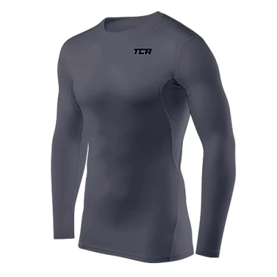 Abbildung von TCA Herren HyperFusion Kompressionsshirt Atmungsaktiv Langarm Funktionsshirts Schnell Trocknend Sportshirt Laufshirt Dunkelgrau, S