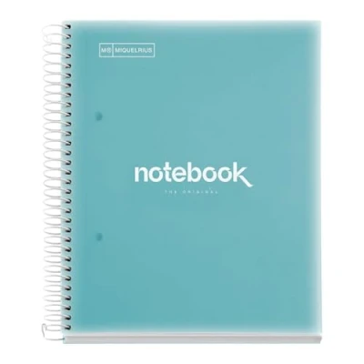 Abbildung von Miquelrius Notizbuch A5 Notebook Emotions, 120 Blatt 90 g/m², Horizontale Streifen 7 mm, 5 Farbige Streifen, Mikroperforierte Spirale, Polypropyleneinband, Himmelblau