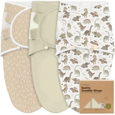 Abbildung von 3 Pack Bio Swaddle Schlafsack Baby Pucksack 0 monate für Neugeborene, Weich und Gemütlich Pucktuch Säuglinge fur Mädchen, Jungen, Babyschlafsack Atmungsaktiv (Dino Ridge)