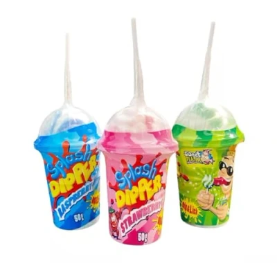 Abbildung von Splash Dipper 3er Pack Saures Pulver mit Fruchtgeschmack (Apfel, Erdbeere, Himbeere) &amp; Hartkaramellen Lutscher Süßigkeiten zum Dippen für Kindergeburtstage, Partys oder Mitgebsel