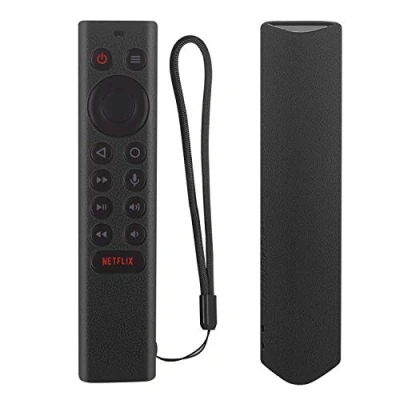 Abbildung von Silikon Schutzhülle kompatibel mit NVIDIA Shield TV Pro/4K HDR Fernbedienung, rutschfest, stoßfest, hautfreundlich und waschbar Lanyard (Schwarz)