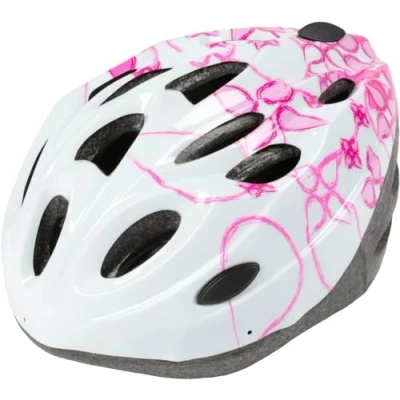 Abbildung von Verstellbarer, gepolsterter Fahrradhelm für Mädchen Größe M 55 58 cm, rosafarbenes aerodynamisches Vorderteil