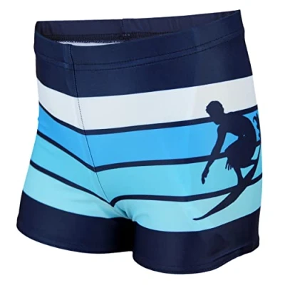 Abbildung von Aquarti Jungen Badehose Gestreift mit Motiven, Farbe: Dunkelblau/Blau, Größe: 152