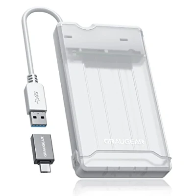 Abbildung von GRAUGEAR Externes Gehäuse für 2,5 Zoll SATA SSD/HDD inkl. USB C Adapter 3.0 UASP Werkzeuglose Installation Integrietes Kabel G 2503 AC