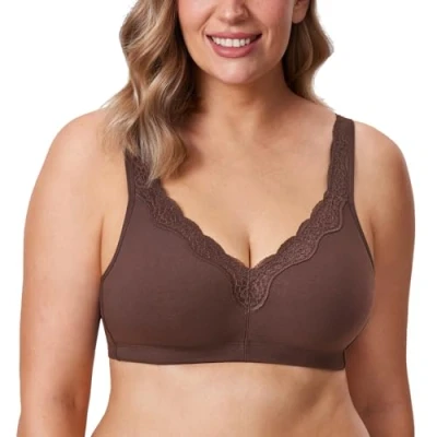 Abbildung von DELIMIRA Damen Cotton BH Ohne Bügel Baumwolle Große Größen Vollschalen Polster Taupe 80C