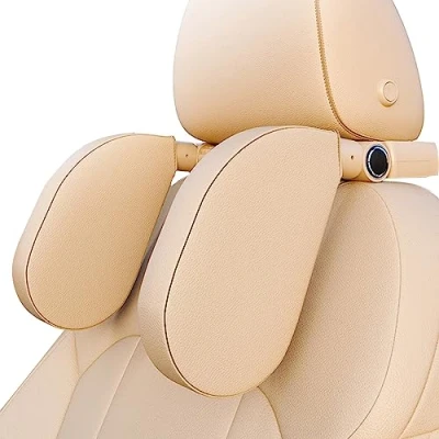 Abbildung von Aipwerer Kopfstütze Auto, Weichem Gedächtnisschaum,Einziehbare Abnehmbare Nackenstütze Autositz Seitliches Kopfstützkissen für Kinder Erwachsene, zum Schlafen (Beige, A05 PVC)