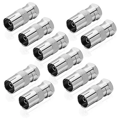 Abbildung von conecto Adapter F Stecker auf IEC Koax Buchse, Antennen zwischen für Sat Kabel und BK DVB T (10 Stück)