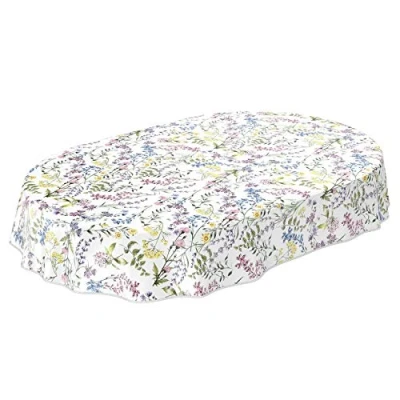 Abbildung von ANRO Wachstuch Tischdecke abwaschbar Wachstuchtischdecke Wachstischdecke Blumenmotiv Weiß Oval 180x140cm mit Saum Eingefasst