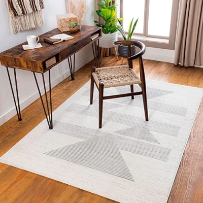 Abbildung von Surya Boise Wohnzimmer Teppich modern Abstrakt Design in Marmor Optik für Wohnzimmer, Esszimmer, Schlafzimmer groß, weicher Kurzflor 152x213 cm Neutral Elfenbein und Grau