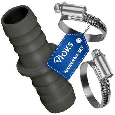 Abbildung von VIOKS Ablauchschlauchverbinder Waschmaschinenanschluss Adapter 17/17mmØ mit 2x Schlauchschellen Edelstahl 18 28 mm Waschmaschinen Abfluss Anschluss Set