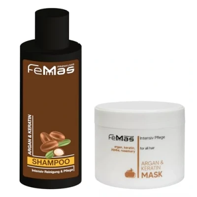 Abbildung von FemMas Argan &amp; Keratin Shampoo + Haarmaske je 300ml regenerieren und nähren das Haar Anti Spliss alle Haartypen