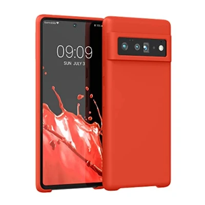 Abbildung von kwmobile Hülle kompatibel mit Google Pixel 6 Pro Silikon Handy Case Handyhülle weiche Oberfläche kabelloses Laden Mandarin Orange