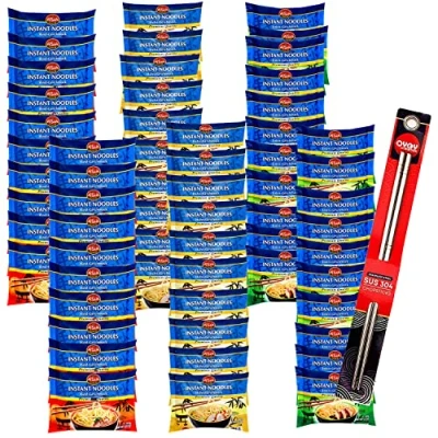 Abbildung von 60er Mix Set Asia Gold Instant Nudeln I je 20x Rind Huhn Ente 60x60g Chinesische Ramen Asiatische plus OYOY Metall Essstäbchen
