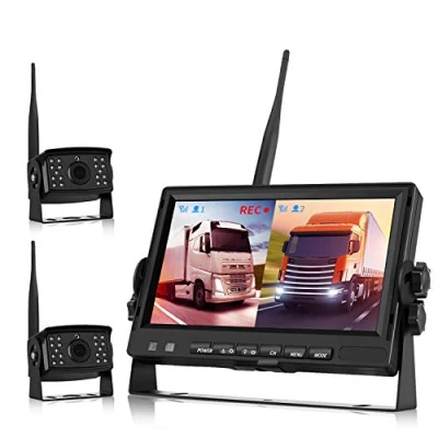 Abbildung von Rückfahrkamera Kabellos, LKW Set Digital AHD Dual Cam Videoaufzeichnung DVR, (Rück und Vorderkamera) 7 Zoll Monitor für Bus/Wohnmobil 12V 24V Nachtsicht