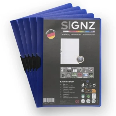 Abbildung von SIGNZ Klemmhefter DIN A4, 5 Stück, dunkelblau, Für bis zu 60 Blatt, CO2 neutral hergestellt, made in Germany