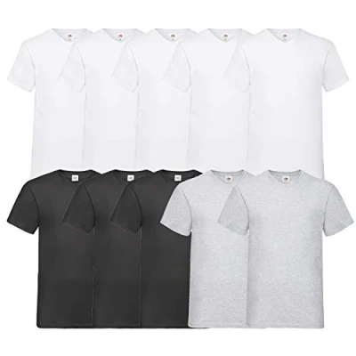 Abbildung von Fruit of the Loom 10 T Shirts V Neck M L XL XXL 3XL 4XL 5XL Ausschnitt Diverse Farben HL Kauf (M, 5Weiß3Schwarz2Grau)
