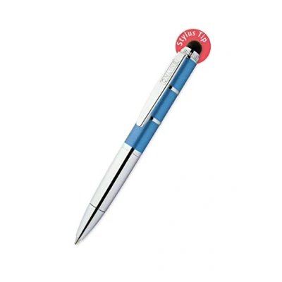 Abbildung von ONLINE Drehkugelschreiber und Eingeabestift in einem, mit Metallclip, D1 Standardmine, Piccolo Stylus Metallic Blue, 2in1 Mini Kuli fürs Portemonnaie, blauschreibend, Tip für Touchscreens