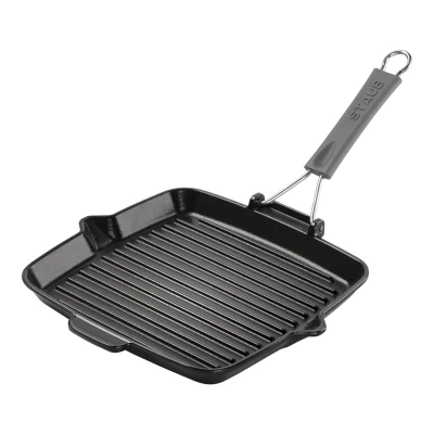 Abbildung von STAUB Gusseisen Grillpfanne mit Silikongriff, Induktionsgeeignet, Quadratisch 24 cm, Schwarz