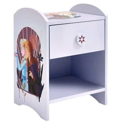 Abbildung von Disney Die Eiskönigin Nachttisch, stabile Holzwerkstoff Konstruktion mit 2 stöckigem Design für reichlich Stauraum, Kleiner Beistelltisch Schublade und Ablagefach Kinderzimmer