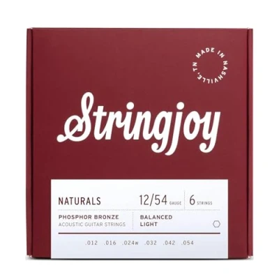 Abbildung von Stringjoy NB1254 Phosphor Bronze Akustikgitarrensaiten, 12 54 Light Gauge, Akustikgitarrensaiten für klare Töne, langlebige leichte Gitarrensaiten, Naturals 6 Saiten Set