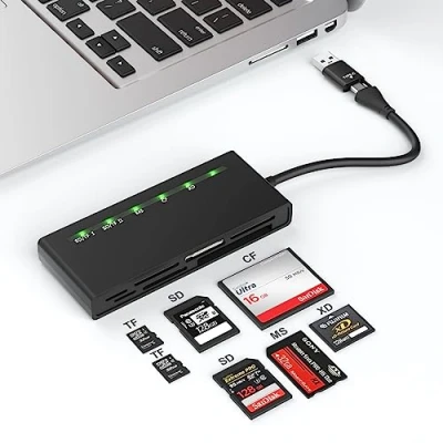 Abbildung von USB3.0 USB C Multi Card Reader, 7 in 1 kartenlesegerät zu SD TF Micro CF MS MMC Karte, Unterstützt 5Gbps High Speed speicherkarten lesegerät SD/TF/CF/MS/XD Lesen von 5 Karten gleichzeitig