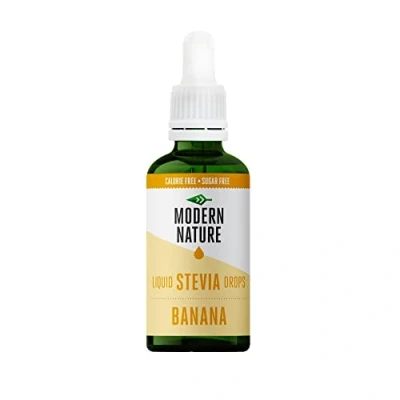 Abbildung von Modern Nature Banane Stevia Drops Aroma Geschmackstropfen Flavdrops Flüssige Tropfen Süßstoff Flavour Kalorienfrei, Zuckerfrei Keto Süßungsmittel für Wasser, Tee, &amp; Joghurt 50ml