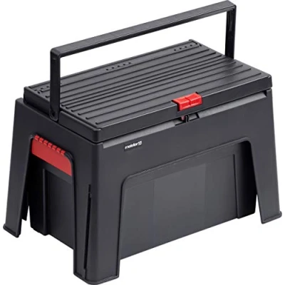 Abbildung von Meister Tritthocker 3 in 1 460 x 280 300 mm Mit Werkzeugkiste &amp; Werkzeugeinlage 150 kg Tragfähigkeit Aus stabilem Polypropylen / Werkzeugbox Werkzeugkasten Werkstatthocker /9095100 Schwarz