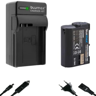 Abbildung von blumax Akku Ersatz für Nikon EN EL15c [ 2250mAh ] + Charger EL15b EL15a EL15 / D500 D800 D850 D7200 D7500 Z8 Z7 II Z6 III Z5 Zf