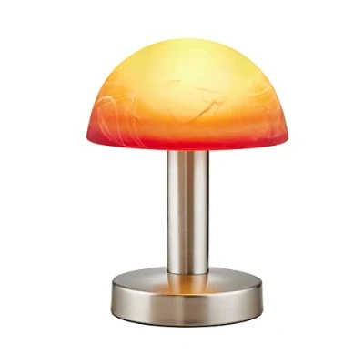 Abbildung von Trio Leuchten LED Tischleuchte Fynn II 599110118, Metall Nickel matt, Glas alabasterfarbig orange/rot, inkl. 1x E14 4.9 Watt LED, Touch Me Funktion (4 fach schaltbar, 3 Helligkeitsstufen), Höhe 21cm