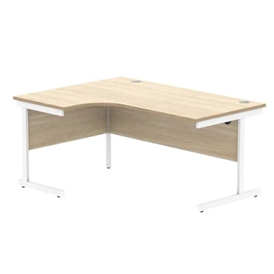 Abbildung von office hippo Robuster Büroschreibtisch, linker Ecktisch, stark, verlässlich mit Kabelführung, PC Tisch für Büro oder Zuhause, Kanadische Eichenplatte/Weisses Gestell