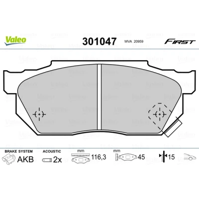 Abbildung von VALEO 301047 Bremsbelagsatz FIRST Vorderachse inkl. Verschleißwarnkontakt ohne Anti Quietsch Blech HONDA: Civic 3 Hatchback, V CRX 2