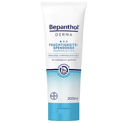 Abbildung von Bepanthol DERMA Feuchtigkeitsspendende Körperlotion, Körperpflege für empfindliche und trockene Haut, dermatologisch getestete Feuchtigkeitscreme mit Dexpanthenol, 200 ml Tube