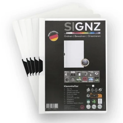 Abbildung von SIGNZ Klemmhefter DIN A4, 5 Stück, weiß, Für bis zu 30 Blatt, CO2 neutral hergestellt, made in Germany