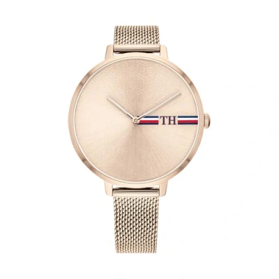 Abbildung von Tommy Hilfiger Analog Quarzuhr für Damen mit Rotgoldfarbenes Edelstahl Mesh Gliederarmband 1782158