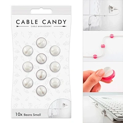 Abbildung von CABLE CANDY Mini Beans 10 Stück Kabelhalter Kabel Organizer Kabelclips. Kabelführung Kabelmanagement Zubehör Für Schreibtisch, Home Office, Büro und Auto. Selbstklebend. bis 4mm. Weiß