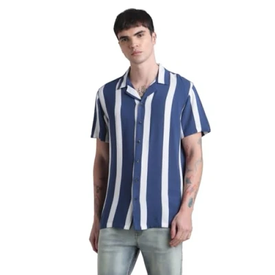 Abbildung von JACK&amp;JONES Herren JJJEFF Resort Stripe Shirt SS Relaxed Hemd, Ensign Blue, L