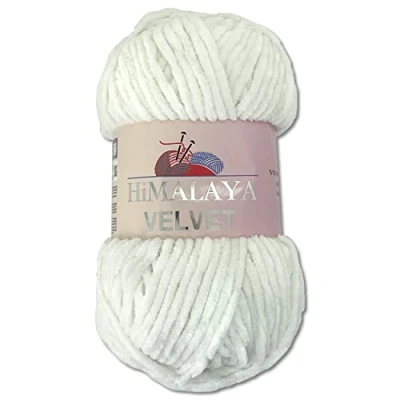Abbildung von Wohnkult Himalaya 100 g Velvet Dolphin Wolle 40 Farben zur Auswahl Chenille Strickgarn Flauschgarn Glanz Accessoire Kleidung Decken (90063 Weiß)