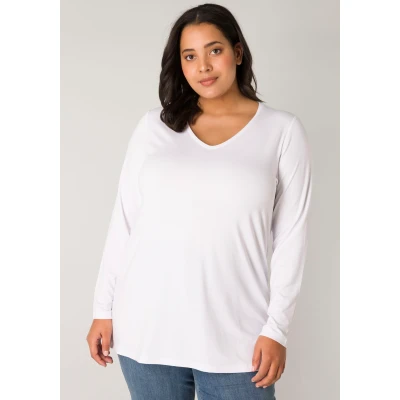 Abbildung von Base Level Curvy Langarmshirt, mit V Ausschnitt
