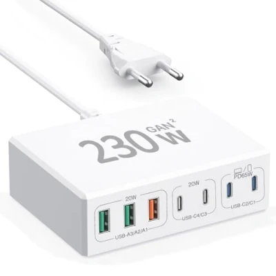 Abbildung von USB C Ladegerät 180W, Charger 7 Port GaN, Mehrfach Ladegerä Adapter, Multi Kompatibel Mit MacBook/iPhone 12/13/14/15/Samsung S24 Ultra/Google/Tablet und Handys