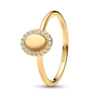 Abbildung von PANDORA Timeless Gravierbarer Ovaler Strahlenkranz Ring aus 14K vergoldetem Sterling Silber mit Zirkonia, Größe: 58, 163800C01 58