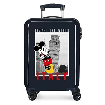 Abbildung von Disney Mickey und Minnie Reisen um die Welt Italien Kabinenkoffer Blau 38x55x20 cm Starres ABS Seitliches Zahlenschloss 34L 2 kg 4 Doppelrollen Handgepäck