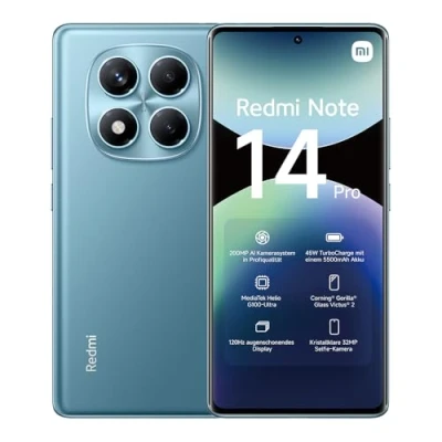 Abbildung von Xiaomi Redmi Note 14 Pro Smartphone, 8 + 256GB, Blue, 200MP professionelle AI Kamera, 5500mAh Akku, 32MP Selfie Funktionen (kein Ladegerät enthalten)